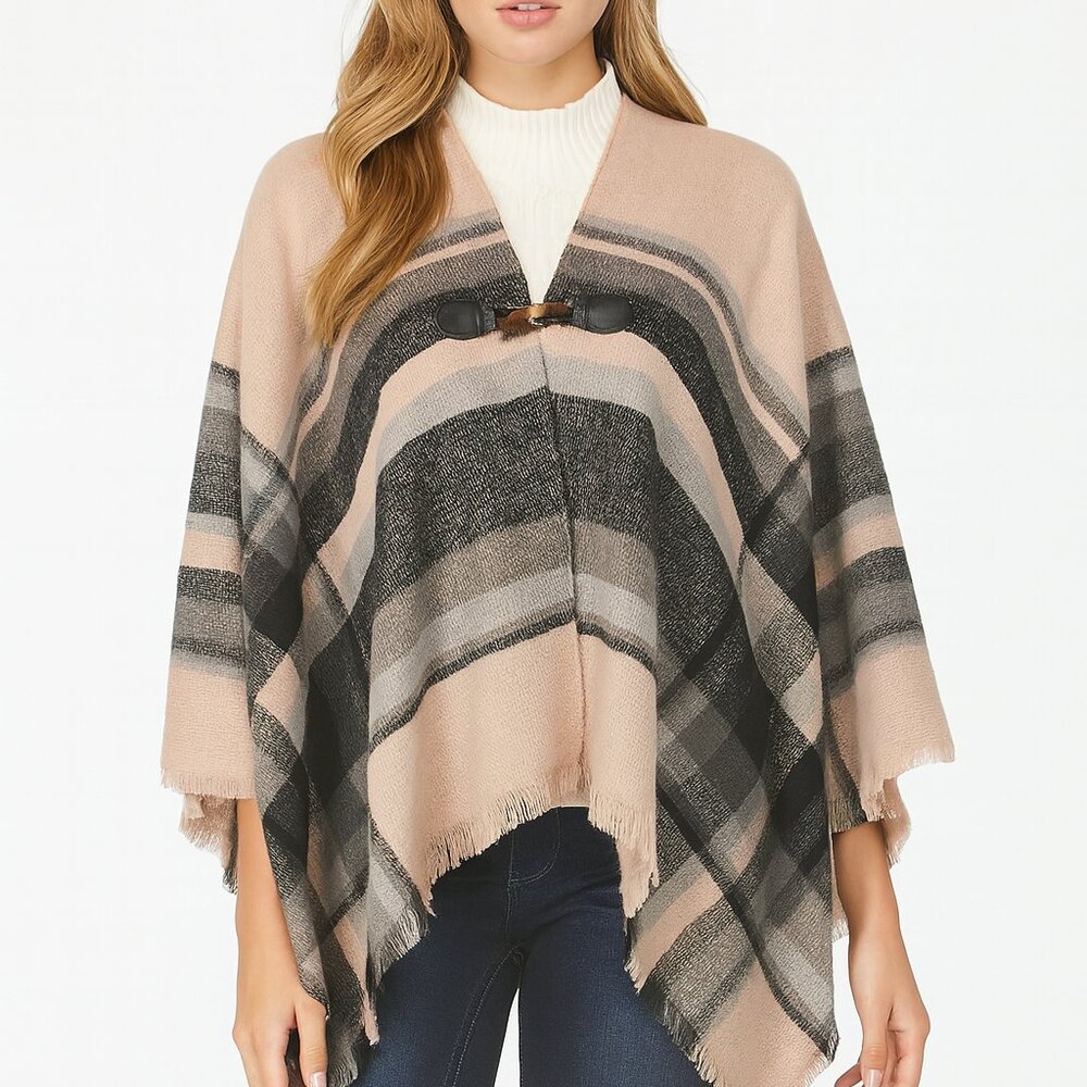 Pink and black poncho with buckle